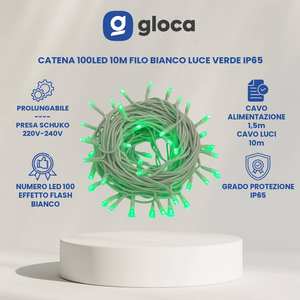 Guirlande lumineuse verte Gloca 100Led 10M, fil blanc Ip65, éclairage décoratif extérieur et intérieur - Product Image 2