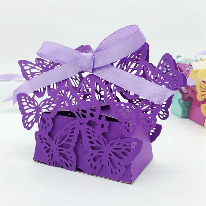 Scatola di imballaggio a farfalla con taglio Laser personalizzato per cerimonia di festa regalo ecologico fatto a mano