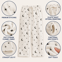 Celana Piyama Flanel Lembut Motif Bintang Celana Tidur Kaki Lurus Celana Santai Fleece Celana Panjang Pinggang Elastis dengan Tali Serut Depan