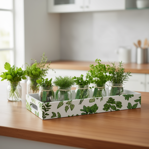 <b>Serving</b> <b>Tray</b> Herbs Printed Design Rectangular With Handles Kitchen Decor - Product Image 3
