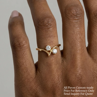 Bague Toi et Moi en or massif 14 carats certifiée IGI avec deux diamants de laboratoire taille ronde et bande incurvée assortie, bijoux fins personnalisés pour femme