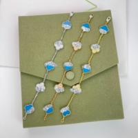 Gelang Perak Sterling 925 Asli Berbentuk Semanggi Berdaun Empat, Batu Akik Alami Kalsedon Lima Bunga, Katalog Permintaan Van Cleef Plata