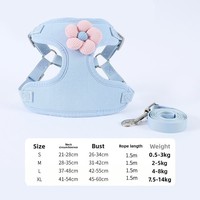 Harnais et laisse 3D motif fleur dessin animé pour chien, ensemble anti-évasion, gilet souple pour petits chiens et chats, laisse de promenade respirante en tissu, sangle de poitrine