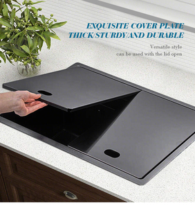 <span class=keywords><strong>Lavello</strong></span> da <span class=keywords><strong>Cucina</strong></span> Moderno in Acciaio Inox Fatto a Mano, Nero PVD, Montaggio Superiore Invisibile, Vasca Singola <span class=keywords><strong>Salvaspazio</strong></span>, per Caffetteria o Mini Bar - Product Image 4