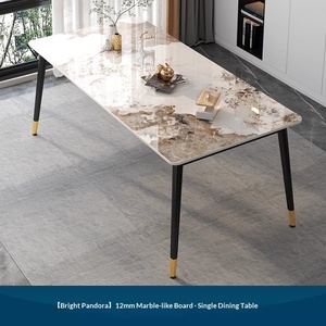 סט שולחן אוכל יוקרתי ל-6 סועדים עם כסאות ומשטח שיש, ריהוט עץ מודרני לשימוש ביתי ובסדנה - Product Image 2