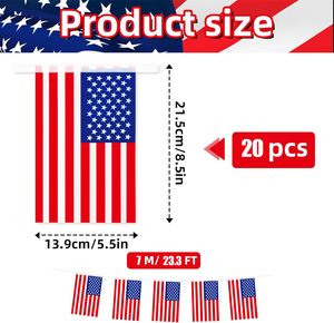 Drapeaux américains de 23,3 pieds, 20 mini-drapeaux en guirlande USA, <span class=keywords><strong>rouge</strong></span>, <span class=keywords><strong>blanc</strong></span>, <span class=keywords><strong>bleu</strong></span>, pour le 4 juillet, le Memorial Day - Product Image 2