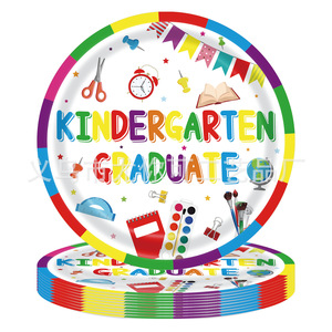 Colorful Graduation Theme Children's Party Tableware Set Paper Disposable <b>Tablecloth</b> Plates Napkins Cups Cutlery 40-60 Pcs For - Product Image 4
