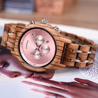 Montres en bois naturel faites à la main pour femmes, multifonctionnelles, à quartz, avec date automatique, cadran rose, OEM, collection 2026