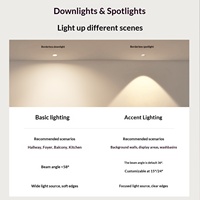 Projecteurs LED anti-éblouissement sans bordure, angle de faisceau 24°, construction métallique, température de couleur multiple, design moderne, encastrables pour villa