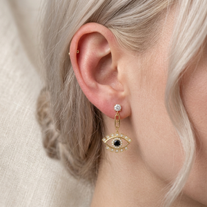 Pendientes colgantes AB desiguales de latón chapado en oro de 14K con circonita cúbica negra y borde pavé, estilo exótico, sin níquel, OEM personalizado - Product Image 2