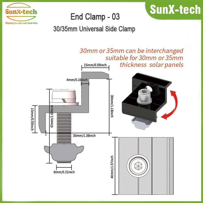 Anodized Aluminum 6005-T5 End Clamp Solar Panel Fixing Brackets for 35-50 mm Framed Solar Panel Installation · image 4