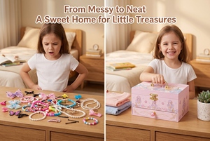 กล่องดนตรีรูปนางเงือกขนาด 7 นิ้วสำหรับเด็กผู้หญิง พร้อมนักบัลเลต์หมุนได้ กล่องเก็บเครื่องประดับดนตรีพร้อมกระจกและลิ้นชัก สีชมพู - Product Image 2