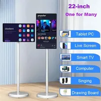 Téléviseur portable 22 pouces avec tablette, caméra 8MP, écran tactile IPS, support à roulettes, home cinéma intelligent, Android 15 TV 1920x1080 Noir USB