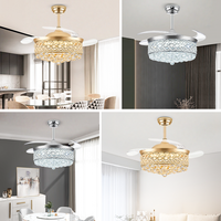 Ventilateur de plafond lumineux moderne de luxe à cristaux invisibles, économe en énergie, LED, télécommande intelligente, vente chaude 2026
