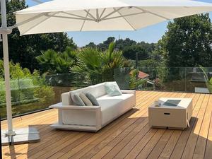 Conjunto de Muebles de Jardín con Brasero, Sofá de Exterior, Muebles de Patio de Aluminio Blanco - Product Image 1