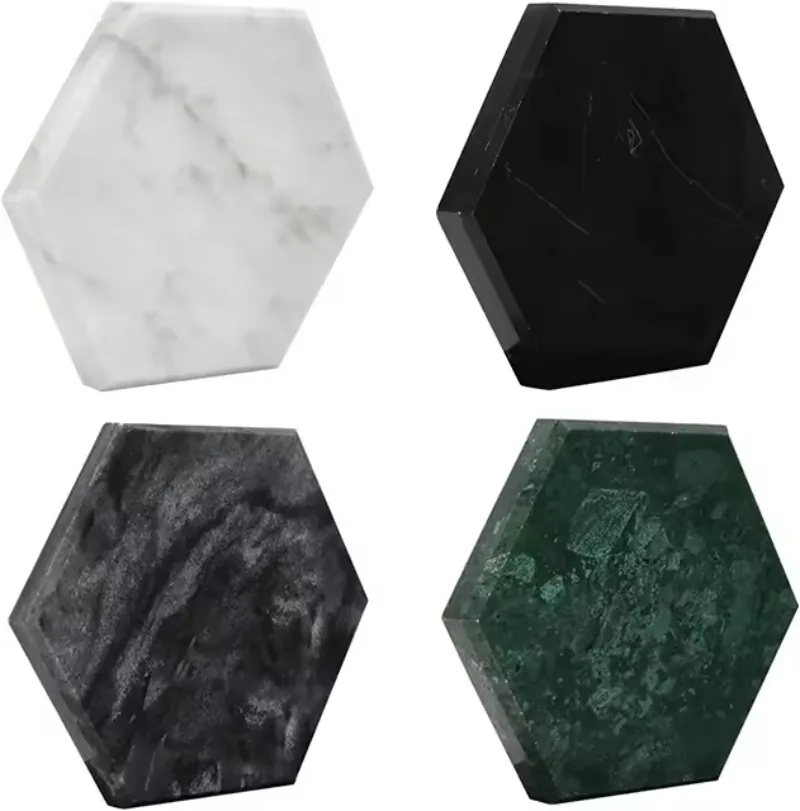 6 pièces hexagone blanc marbre sous-verre ensemble avec support mignon sous-verres de Table cadeau tasse pierre sous-verres modernes