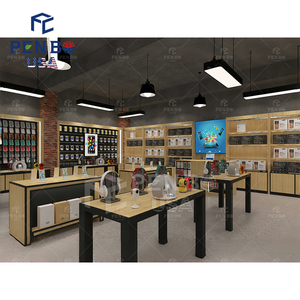 Customized Logo Retail Electronic Shop Displays <b>Shelves</b> <b>Table</b> Wood Cell Phone Shop Furniture Wall Decoration For Computer Shop - Product Image 1