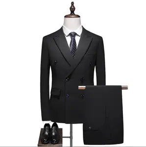 New black and white men's three piece blue tailored jacket vest pants