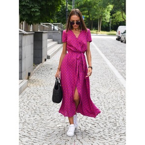 Nouvelle mode d'été 2025, robe à manches courtes et col en V, robes décontractées à imprimé floral tropical pour femmes - Product Image 4