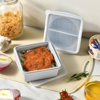 Wonderfulife Boîte à lunch carrée en silicone de qualité alimentaire, compartimentée, épaissie, avec couvercle protecteur, hermétique, antidérapante et antibactérienne