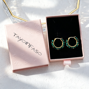 Pendientes de aro chapados en oro con cuentas de cristal verde, joyería de uso diario para mujer - Product Image 5