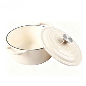 Sartén Redonda <span class=keywords><strong>de</strong></span> Hierro Fundido Esmaltado Antiadherente <span class=keywords><strong>de</strong></span> 5QT Color Blanco Crema, Multiusos, Compatible con Todas las Placas <span class=keywords><strong>de</strong></span> Cocina - Product Image 1
