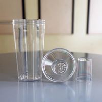 Bouteille en plastique de 500 ml pour jus de fruits/shake, gobelets jetables recyclables avec couvercle, qualité alimentaire pour thé et crème glacée