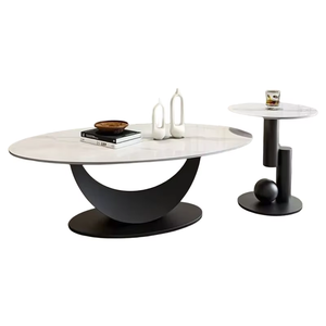 Mesa de Centro de Piedra Ovalada Color Mantequilla, Estilo Minimalista de Diseñador, Lujosa y Sofisticada, Moderna y Sencilla para Espacios Pequeños - Product Image 2
