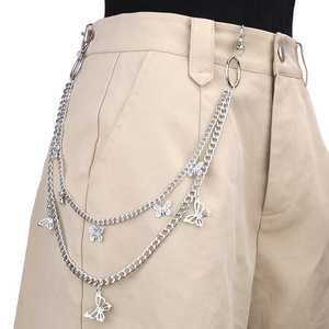 โซ่คาดเอว จี้รูปผีเสื้อแบบกลวง โซ่โลหะสองชั้นสำหรับกางเกง สไตล์ฮิปฮอป พังก์ สำหรับใส่ทุกวัน ทำจากโลหะผสมสังกะสี - Product Image 2