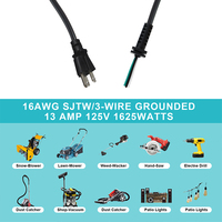 Câble de remplacement ouvert SJT 16AWG US 3 broches NEMA 5-15P vers IEC IP11 PVC, extrémité dénudée étamée, 0,5 m, pour ordinateur