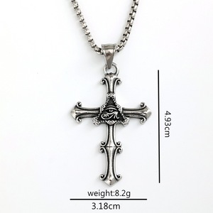 yunnique Stainless Steel <b>Cross</b> Pendant Necklace With Horus Eye Design For Men And Women Party Gift Fashion Jewelry - Product Image 5