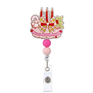 Best-selling Luxury Pink-coloured Soft <b>Silicone</b> <b>Bead</b> Acrylic Telescopic Rotating crocodile Clip Pull-tab ID Holder - Product Image 1