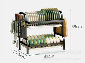 ชั้นวางของโลหะ2ชั้นสีดำสำหรับวางจานชั้นวางของในครัวชั้นวางตากจาน - Product Image 2