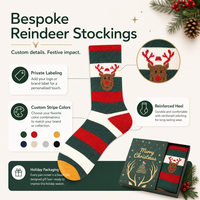 Emballage sur mesure de qualité supérieure Chaussettes de Noël personnalisables Chaussettes d'hiver en coton doux avec des motifs de rennes et de Père Noël