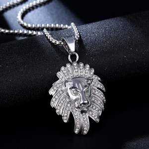 Collier chaîne tête de lion en argent massif, imposant, majestueux, avec zircon cubique, <span class=keywords><strong>bijoux</strong></span> audacieux - Product Image 1