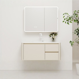 Meuble de salle de bain simple, résistant à l'humidité, lavabo en céramique intégré, meuble-lavabo avec miroir - Product Image 1