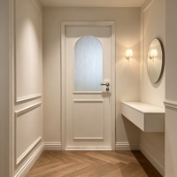 Porte intérieure en verre cintrée de style français, en polymère blanc, insonorisée, pour hôtel, cuisine, salon, espaces commerciaux