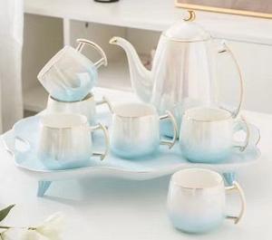 Juego de té de cerámica esmaltada real <span class=keywords><strong>Dibujo</strong></span> a mano <span class=keywords><strong>Tetera</strong></span> con borde dorado Real 4 piezas Café y té C Colección de té de la tarde en inglés - Product Image 4