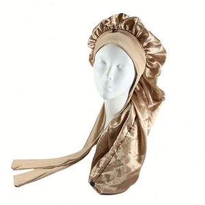 Bonnet de nuit en satin extra long pour femmes, avec bord large pour protéger les tresses et les cheveux naturels, réglable avec lien. - Product Image 2