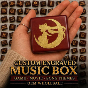 Boîte à musique en bois rouge bordeaux personnalisée, mini boîte à musique à remonter Sankyo, souvenir musical gravé au laser sur mesure, cadeau bijoux, vente en gros OEM - Product Image 1