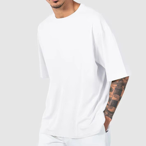 Camiseta de manga corta con cuello redondo para hombre, corte holgado, informal, color blanco, diseño liso, camisetas oversize en venta - Product Image 1