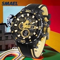 Montre de sport SMAEL, nouvelle arrivée, pour homme, quartz, résistante à l'eau, affichage numérique LED, chronomètre, alarme, 50 bars, bracelet en plastique, modèle 8136