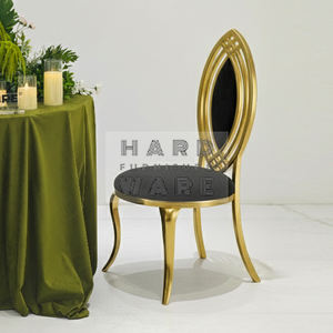 Cadeiras de Banquete para Casamento em Veludo Preto Real com Aço Inoxidável Dourado para Noivos - Product Image 2