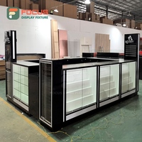 Vitrine de présentation de détail rétroéclairée en verre, écologique, robuste, étanche, personnalisable, avec îlot de comptoir et armoire LED verrouillable