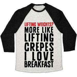 Lifting <b>Weights</b>? More Like Lifting Crepes Unisex Tri-Blend Baseball Tee - Product Image 2