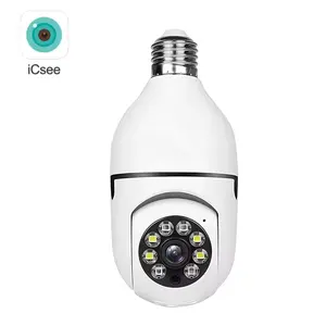 Icsee Mini Camera E27 Bulb 1080P Indoor Panoramic Human Detection Two-Way Audio Wireless Bluetooth Network Sd Nvr Cloud Storage
