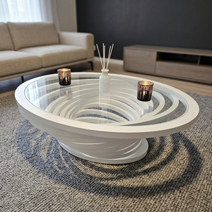 Modern White Coffee <b>Table</b> with Tempered Glass Top Contemporary Living Room Furniture Decorative Design for Home Interior Decor - Product Image 2