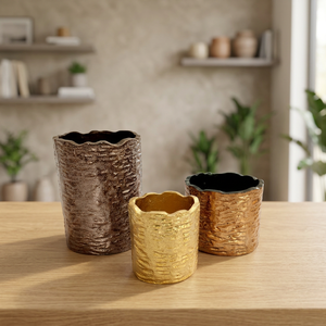 Juego de Jarrones Modernos de Aluminio con Textura Dorada, Jarrones Cilíndricos para Flores, Piezas Decorativas con Borde Agrietado para el Hogar, Oficina, Navidad - Product Image 2