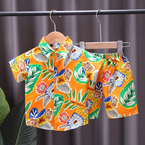 Ensemble de vêtements pour garçon décontracté en coton imprimé, style plage, été, chemise à manches courtes + short, 2 pièces - Product Image 3