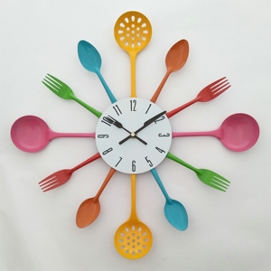 Multi-color Fork Spoon Knife Kitchen Cutlery <b>Wall</b> <b>Clock</b> Home <b>Decor</b> - Product Image 5